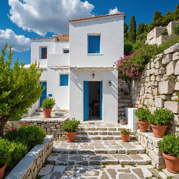 Peut-on trouver une maison de vacances en Grèce avec des cours de cuisine grecque et des visites de sites archéologiques?